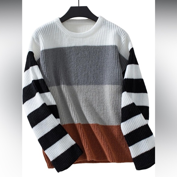 Woman’s Color Block Sweater Long Sleeve Crewneck Striped Size Large - Picture 9 of 9